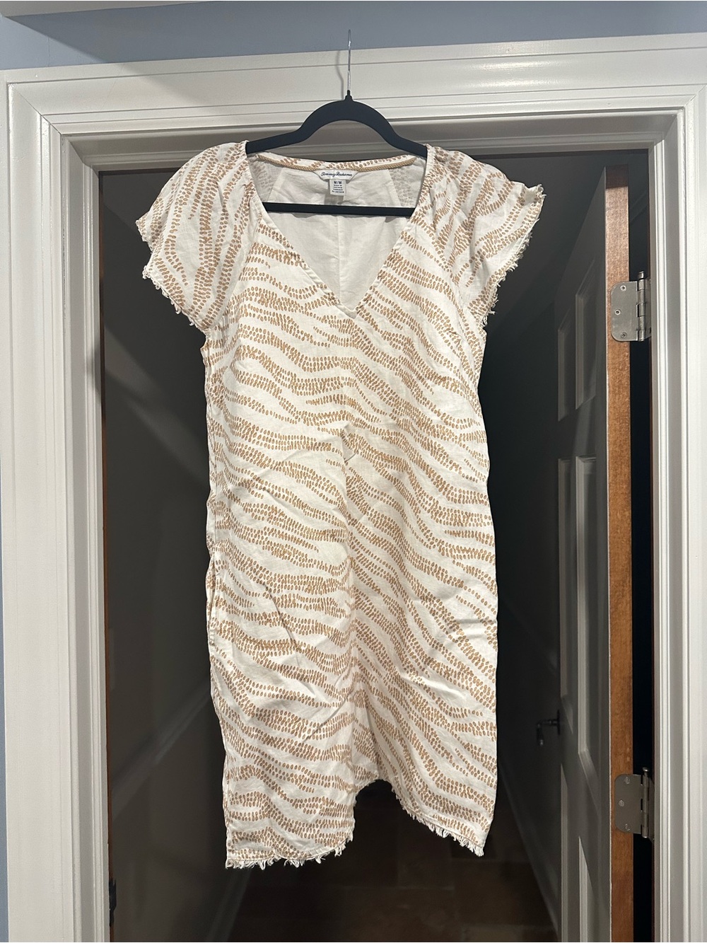 Tommy Bahama White and Tan V-Neck Midi Dress